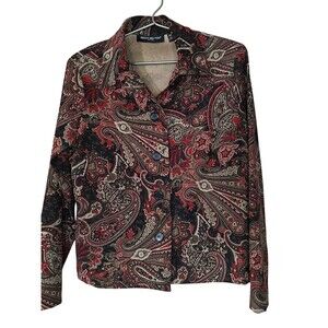 Briggs New York PM Paisley Tapestry Blazer Jacket Red Black Tan Button Front